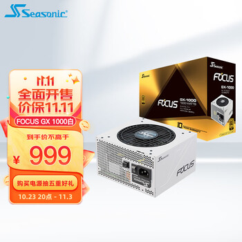Seasonic 海韵 FOCUS GX-1000 金牌（90%）全模组ATX电源 1000W 白色-全利兔