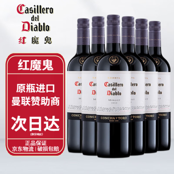 红魔鬼（Casillero del Diablo）智利原瓶进口红酒干露红魔鬼葡萄酒 梅洛红葡萄酒整箱装 750ml