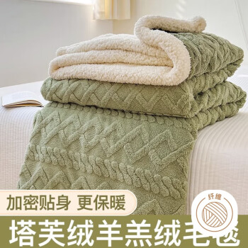 艾薇塔芙绒盖毯冬季加厚双面加绒羊羔绒毛毯冬季 果绿 200*230cm
