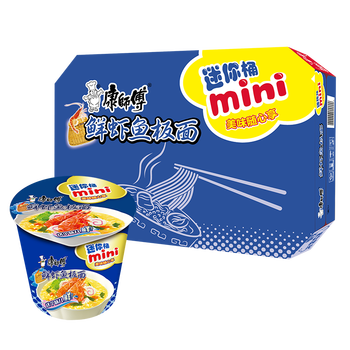 康师傅 方便面迷你桶红烧牛肉面牛泡面整箱装 鲜虾鱼板面*12杯全利兔-实时优惠快报