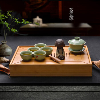 
                                                            祥业 功夫茶具茶盘套装竹茶盘茶托 竹制茶海茶台盛储水式迷你排水式茶托盘大号小号 新款大盛水                