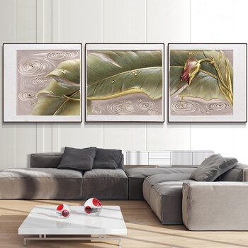 棕榈树 现代装饰画立体浮雕画客厅挂画沙发背景墙画三联无框壁画现代简约 雨打芭蕉 70*70*3