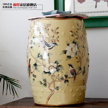 美式乡村新中式/换鞋凳花鸟陶瓷鼓凳仿古凳子/鼓墩绣墩