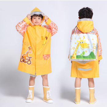 
                                        明嘉 儿童雨衣 宝宝雨披 卡通加厚带书包位充气帽檐防雨服 雨衣 充气帽檐书包位-蓝色 XL                