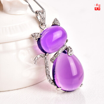 其石很美猫吊坠吊坠项链925银饰品吊坠女配饰