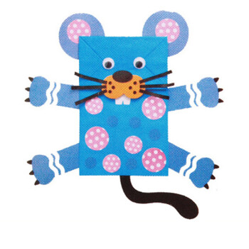 宝宝儿童纸艺玩具手偶纸偶立体手工diy玩具创意粘贴贴画贴纸老鼠