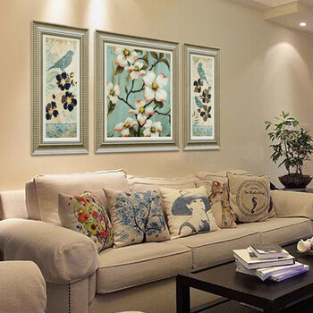 
                                        [大户人家]现代美式乡村客厅装饰画 简欧沙发背景墙壁画 三联幅挂画有框 实木 珠砂白双框（进口贴箔PS） 两侧小画为44*80，中间为80*80)                
