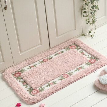 田园玫瑰地垫 浴室防滑吸水垫推拉门阳台垫 客厅厨房地垫地毯 粉色 45*75cm