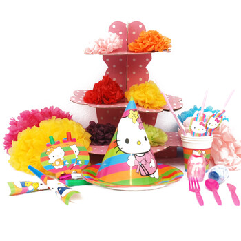 孩派儿童聚会用品/宝宝生日派对用品套装/Hello Kitty/6人基本装