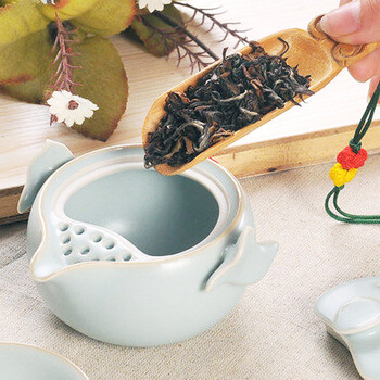 
                                        乐陶苑 陶瓷功夫茶具 哥窑汝窑快客杯 便携茶具 1壶2 礼盒装 整套茶具 天青 1壶2杯                