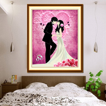 
                                        新款5D魔方圆钻钻石画幸福婚礼结婚婚庆钻石绣情侣客厅贴钻十字绣 魔方圆钻50*60cm 形象逼真 满钻全贴                