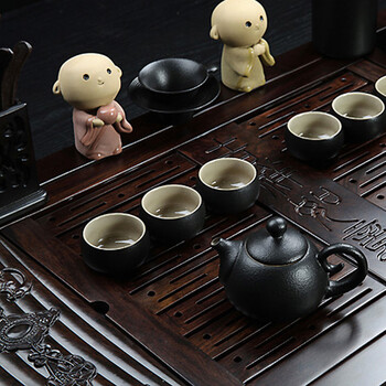 
                                        云品家居 功夫茶具 实木茶盘四合一电磁炉茶托套装茶海茶台 深红色DB                