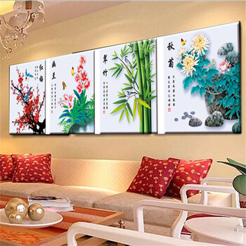 
                                        爱度ks5D钻石画十字绣新款客厅书房大幅系列梅兰竹菊圆钻绣中国风花卉植物装饰画 5D免烫钻石画 尺寸约194*48cm                