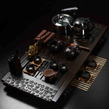 瓷神 茶具套装 套餐1黑檀木万福四合一紫砂