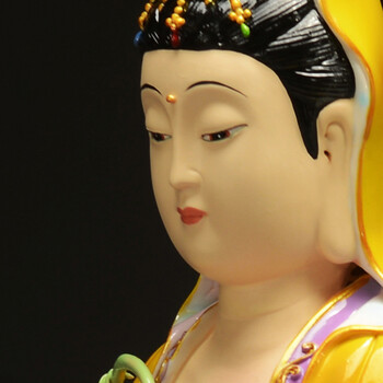 力峰德化陶瓷观音菩萨佛像观世音风化木根雕原生态家居会所客厅风水摆件保平安开光镇宅装饰品用品 16寸合家欢彩绘无木底座