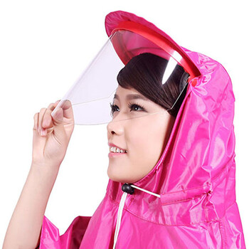 雨翔新型头盔式面罩式雨披雨衣单人双人电瓶车电动车摩托车自行车雨披雨衣 礼袋装 双人加大红色