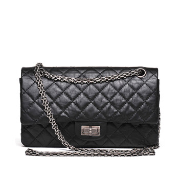 香奈儿（Chanel)黑色经典明星同款银链牛皮2.55方扣大号挎包 227 黑色