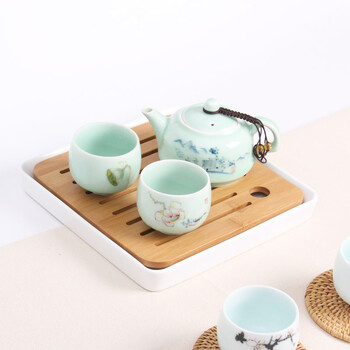 
                                        三义成 竹制小号陶瓷茶盘盛水四方茶盘干泡台茶台办公茶具单茶盘                