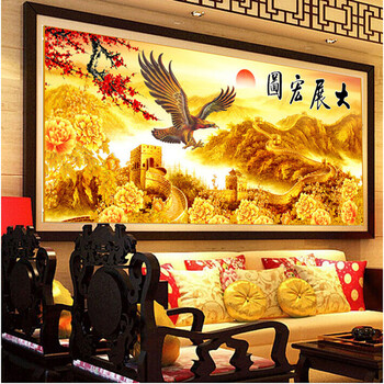 
                                        全贴尖顶魔方圆钻石绣大展宏图钻石画 5d满钻客厅贴钻画十字绣 120*55  厘米尖顶魔方圆钻 满钻                