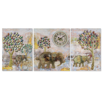 
                                                            丽盛大号大象浮雕挂钟壁挂画客厅玄关装饰油画立体三幅过道挂画 三联成套                