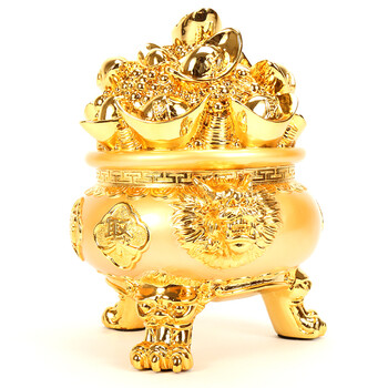 
                                        恋美 聚宝盆工艺品开业礼品工艺摆件 居家商务开业乔迁公司办公室商务礼品 XHY金色聚宝盆小号828J                