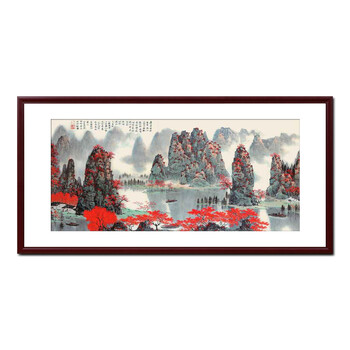 
                                        KINGART  现代中式风景有框画 客厅沙发背景墙挂画 国画 字画家居办公室装饰  G10 旭日东升 50*100(挂卧室)                