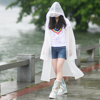 
                                        半透明时尚成人EVA长款雨衣雨披 带帽檐男女户外徒步旅游工作便携韩国时尚小清新 普通款-白色 L                