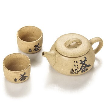 
                                        金镶玉 功夫茶具 古韵土陶一壶两杯套组 陶瓷茶壶茶杯整套                