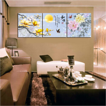 
                                        奇野花卉无框画客厅装饰画餐厅挂画现代简约三联画 和顺 60x60cmx3件套                