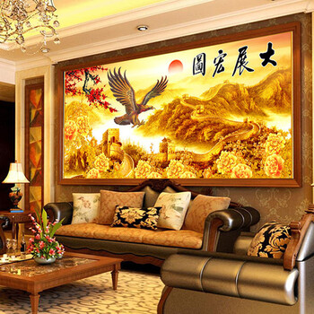 
                                        全贴尖顶魔方圆钻石绣大展宏图钻石画 5d满钻客厅贴钻画十字绣 120*55  厘米尖顶魔方圆钻 满钻                