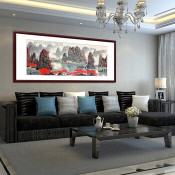 
                                        KINGART  现代中式风景有框画 客厅沙发背景墙挂画 国画 字画家居办公室装饰  G10 旭日东升 50*100(挂卧室)                