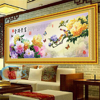 爱度ks5D魔方圆钻钻石画富贵满堂图十字绣钻石绣花开富贵客厅贴钻绣 魔方钻尺寸约202*79cm 5d免烫钻石画