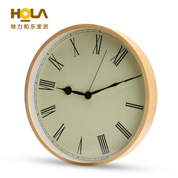 HOLA特力和乐 复古木制壁钟-黄30.5cm 创意钟表挂钟客厅原特力屋