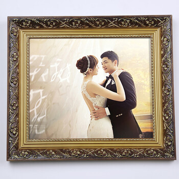 【定做】王斌相框 欧式实木相框创意结婚照 写真十字绣框挂墙画框 3001金 边框5.2*2.7cm 大24寸(50.8*61cm)