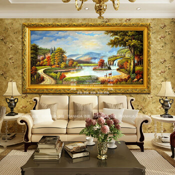 
                                        添画（TIANHUA） 添画 纯手绘风景油画客厅挂画玄关画欧式风景画墙画 亮金色画框 90*180CM                