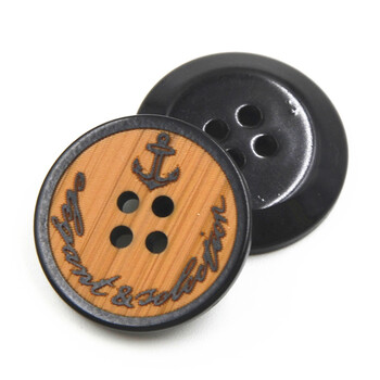 
                                        迈利达树脂木纹四眼钮扣大衣 休闲外套纽扣扣子 黑色 25mm(2颗)                