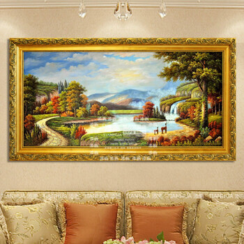 
                                        添画（TIANHUA） 添画 纯手绘风景油画客厅挂画玄关画欧式风景画墙画 亮金色画框 90*180CM                