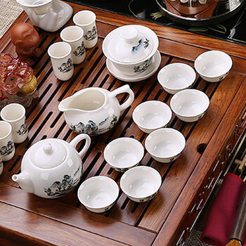家茗 茶具套组花梨木茶盘 茶具套装 电磁炉 品质花梨 整套高諯茶具套装 E-花梨木雅韵+美丽山水