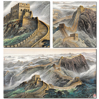 蒂拉客厅山水画书房公司办公室大厅会堂装饰字画沙发背景墙画 万里长城 实木框装裱约139*70厘米