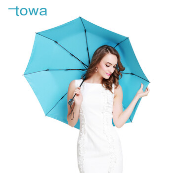 
                                        TOWA 台湾三折折叠手开伞 雨伞遮阳伞女 伞 晴雨伞 防紫外线防晒伞 涂胶伞小黑伞新品 T3孔雀蓝                
