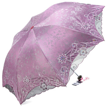 天堂伞 春意阑珊三折超轻绣花晴雨伞33200E玫粉色
