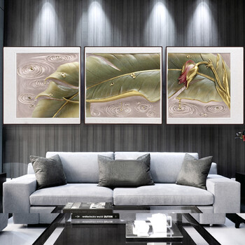 棕榈树 现代装饰画立体浮雕画客厅挂画沙发背景墙画三联无框壁画现代简约 雨打芭蕉 70*70*3