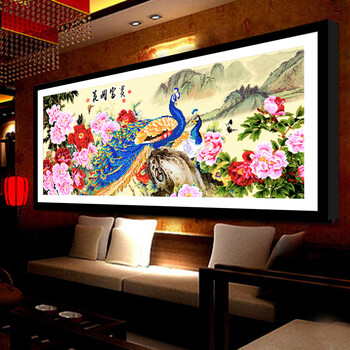 钻石画十字绣3d客厅圆钻花开富贵孔雀钻石十字绣新款钻石绣贴钻画 126*56非满钻 Z157