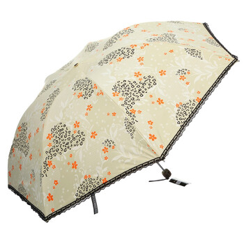 天堂伞 蕾丝豹纹黑胶三折晴雨伞3303E米黄色