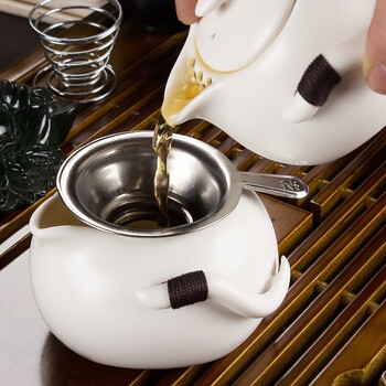 
                    
                                        金镶玉 功夫茶具套装 茶缘月白套组 柯木实木茶盘定窑茶具茶壶茶杯整套                
