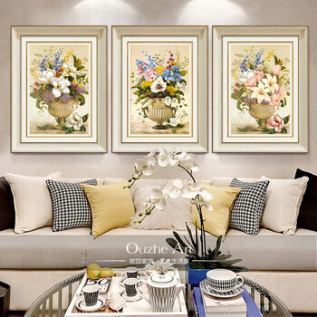 欧喆 欧式客厅装饰画现代简约玄关壁画沙发背景墙画餐厅三联挂画 简欧经典系-A 60*80 拍一套数量请填写3件