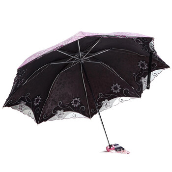 天堂伞 春意阑珊三折超轻绣花晴雨伞33200E玫粉色