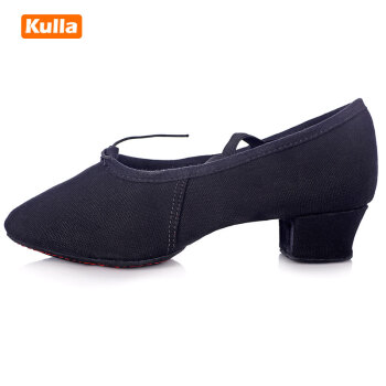 KULLA 带跟舞蹈鞋女软底练功鞋成人民族舞教师鞋有跟肚皮舞鞋女式中跟 棉布 黑色 34