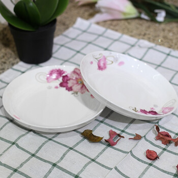 
                                        
                                                            万毅陶瓷餐具 家用盘子陶瓷汤盘(7英寸)中式饭盘陶瓷餐具套装(6只装) 花语                