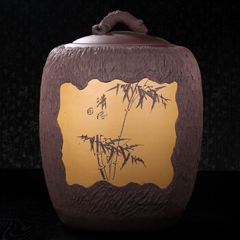 谱茗茶缸净水缸宜兴原矿紫砂储水缸净化器饮水茶器26升装大水缸凉水缸 竖版树皮舍得